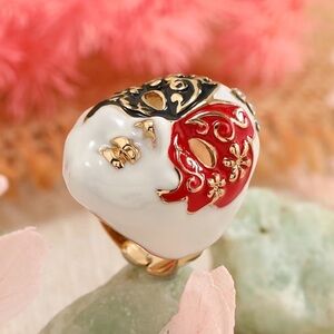 Elegant Enamel Ring. Chinese Opera Mask Design. Tribal style Adjustable Ring.🎭